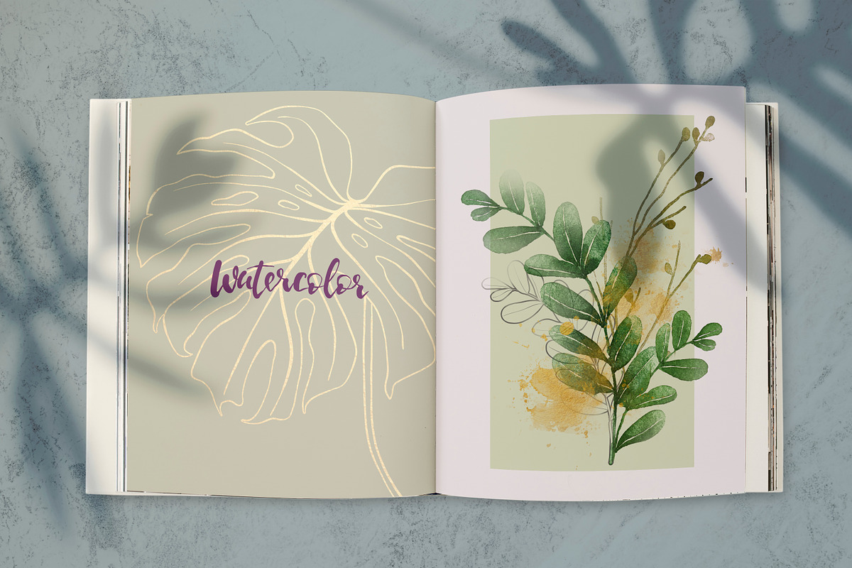 Watercolor & Gold Tropical Leaves, an Object Illustration by Papatongartist (Photo 7 of 10)