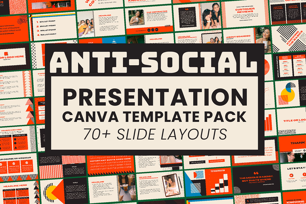 Anti-Social Canva Presentation deck, a Presentation Template by WorkShy Studio (Photo 1 of 8)