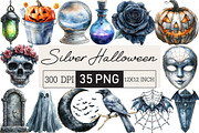 Silver Halloween Clipart PNG, an Illustration by Black Bird Studio (Thumbnail 1 of 6)