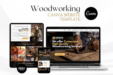 Woodworking Canva Website Template, a Landing Page Template by Kromatic Design Studio