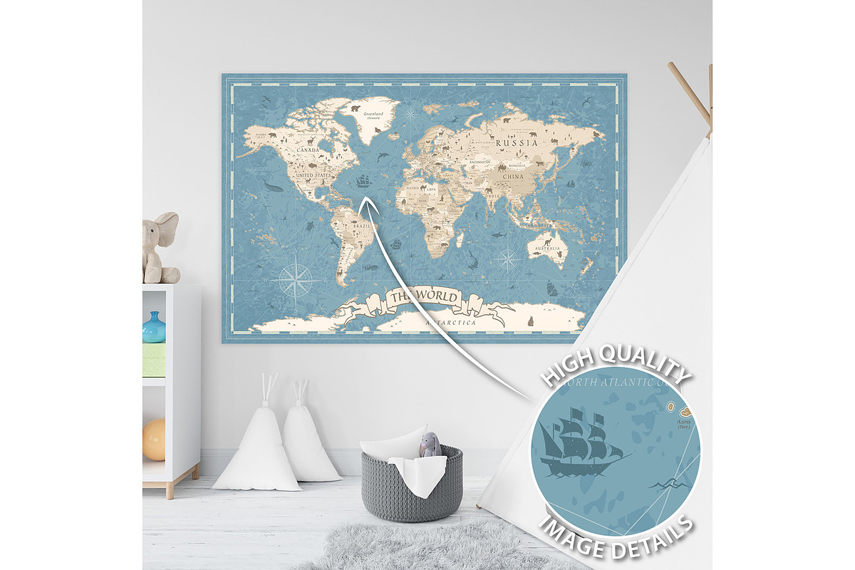 Kids World Map - Cartoon Ancient, a Graphic by PorcuPen Works (Photo 3 of 7)
