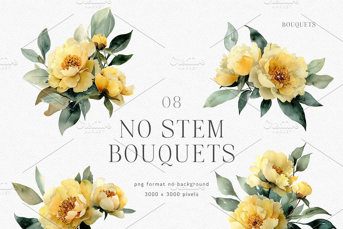 Watercolor Yellow Peony Bouquet, a Decorative Illustration by ThaismotaCreativeCo (Photo 3 of 11)