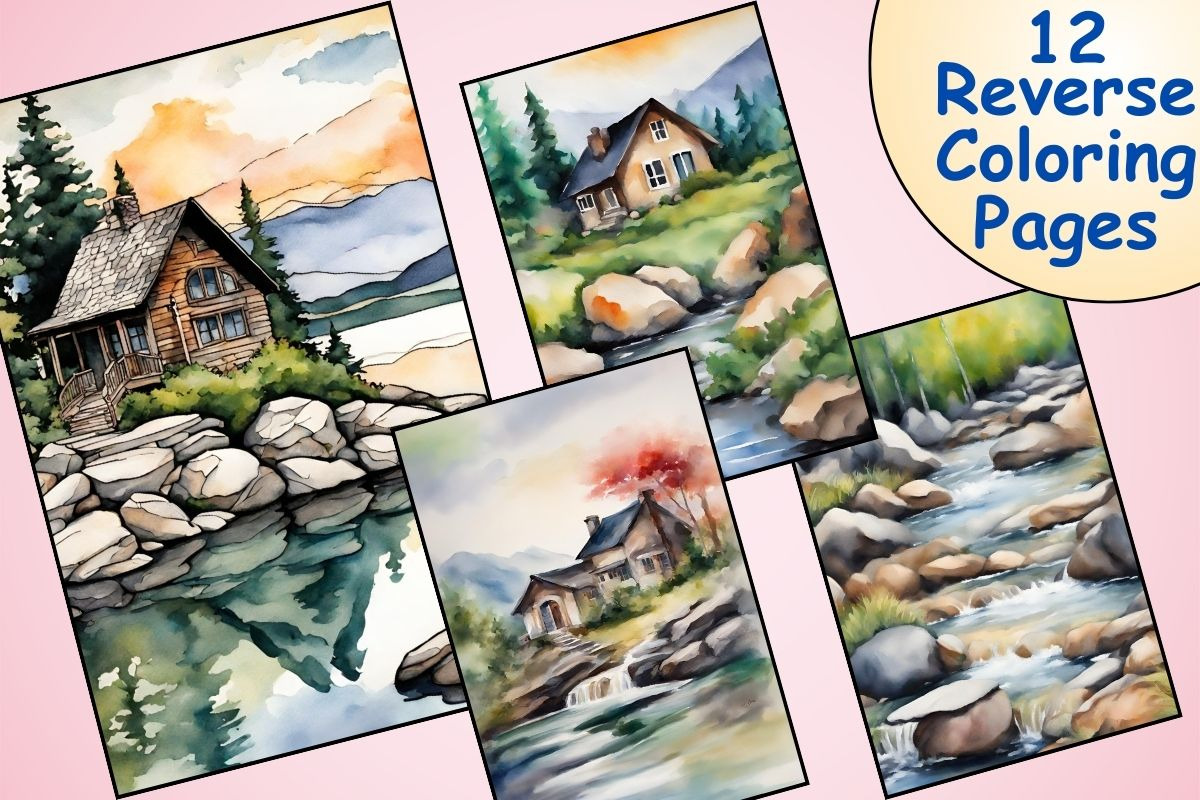 Landscape Reverse Coloring Pages, an Illustration by Catchy Ideaz