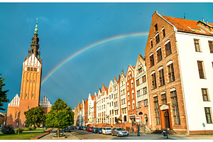 Rainbow above elblag town in poland stock photo containing elblag and poland, an Architecture Photo by Leonid Andronov