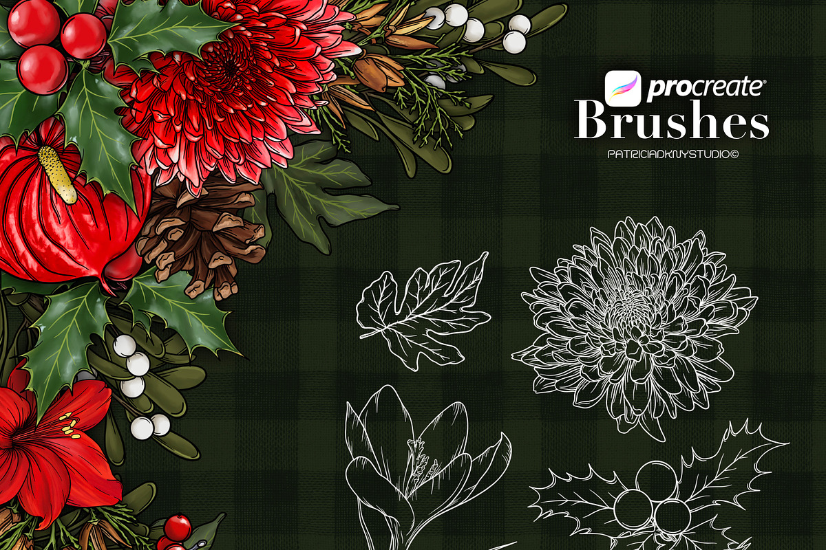 Winter plants brushes for Procreate, a Brush Add-On by PDknyStudio
