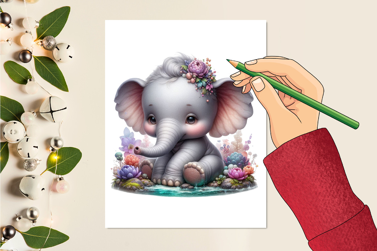 Watercolor Cute Baby Elephant, a Seasonal Illustration by Craft Nest (Photo 2 of 5)