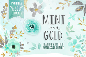 Mint & Gold -  flower clipart