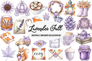 Watercolor Lavender Fall Clipart, an Illustration by Daily.Designs