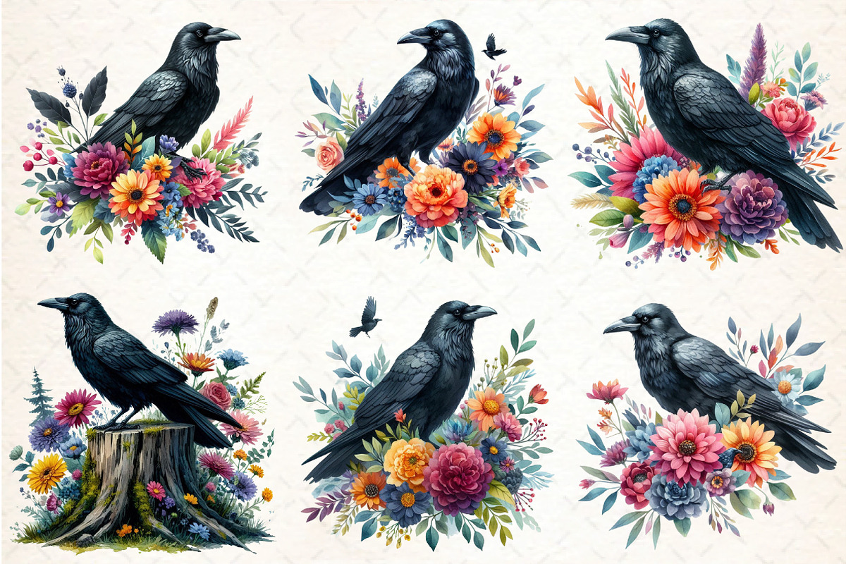 Watercolor Black Raven Clipart, an Illustration by DreamCafeArt (Photo 4 of 7)