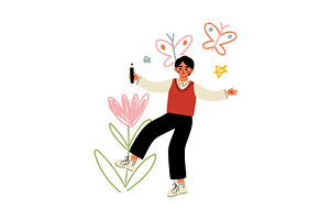 Cute Boy Drawing on Wall with Color, a Person Illustration by TopVectors
