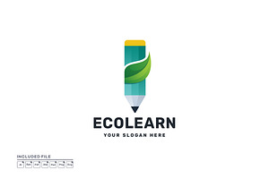 Pencil with Leaf Colorful Logo, a Branding & Logo Template by yuanesei