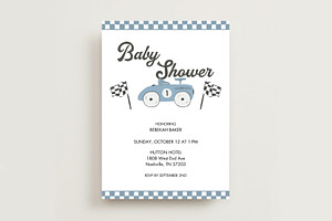 Race Car Baby Shower Invite, a Templates & Theme by Olive & Lu Paper