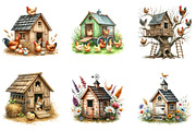 Watercolor Chicken Coop Clipart, a Seasonal Illustration by DreamArtGraphic (Thumbnail 4 of 4)