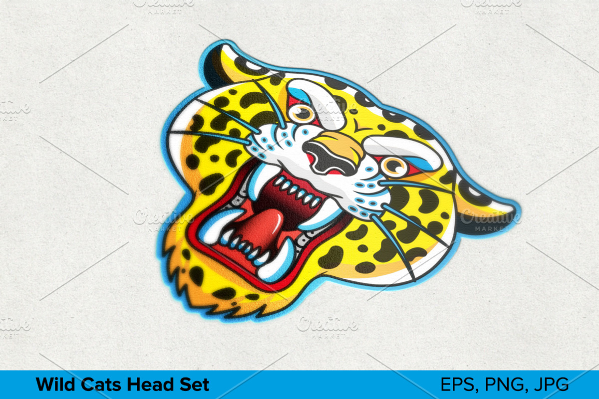 Wild Cats Head Set, an Animal Illustration by Moloko88 (Photo 2 of 8)