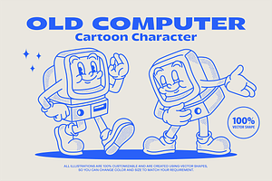 Old Computer Cartoon Illustration