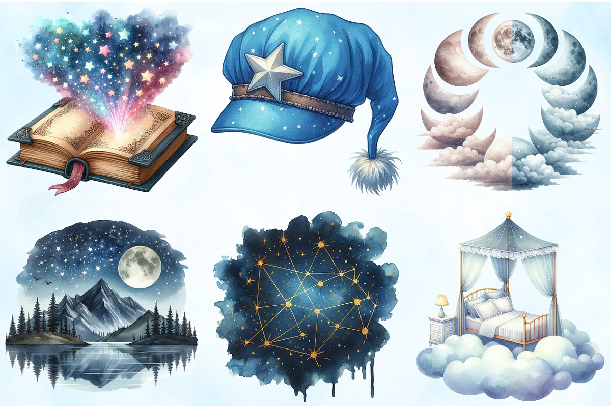 Watercolor Night Time Clipart, an Illustration by Craft Nest (Photo 3 of 6)