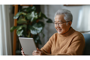 Elderly Asian man using a digital, a Person Photo by Sergey Kotenev