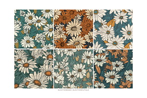 9 70s Retro Daisy Seamless Patterns