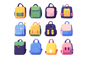 School Backpack Flat Vector Icons, an Object Illustration by LadadikArt
