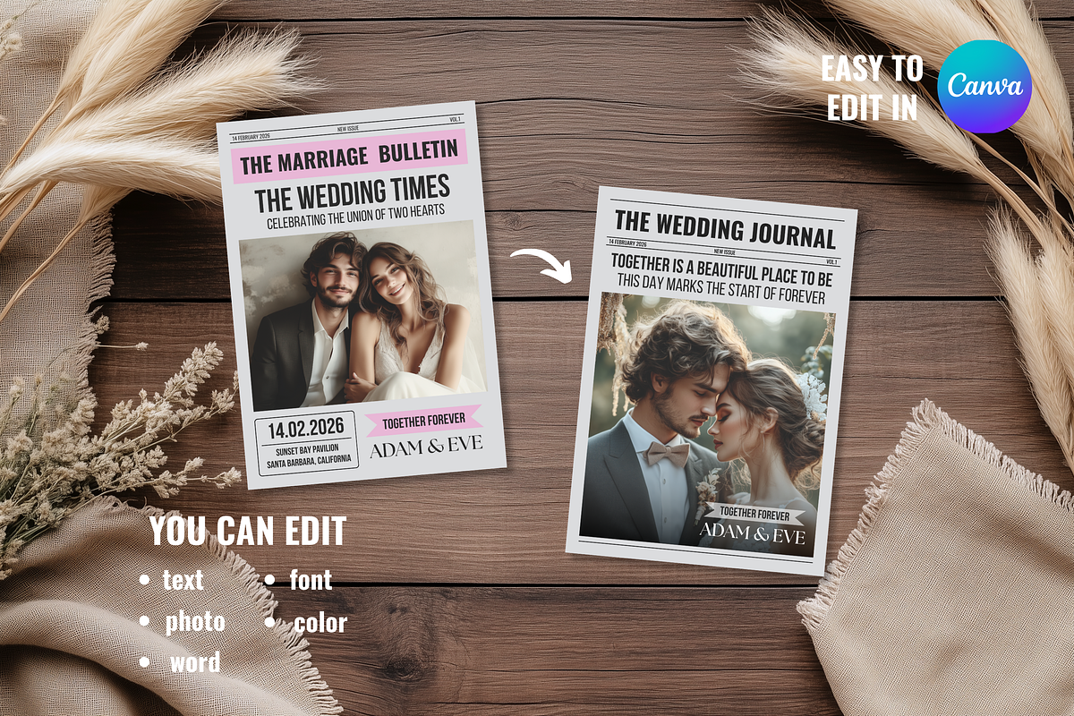 Newspaper Wedding Template, an Invitation Template by ZoloDesignHub (Photo 5 of 10)