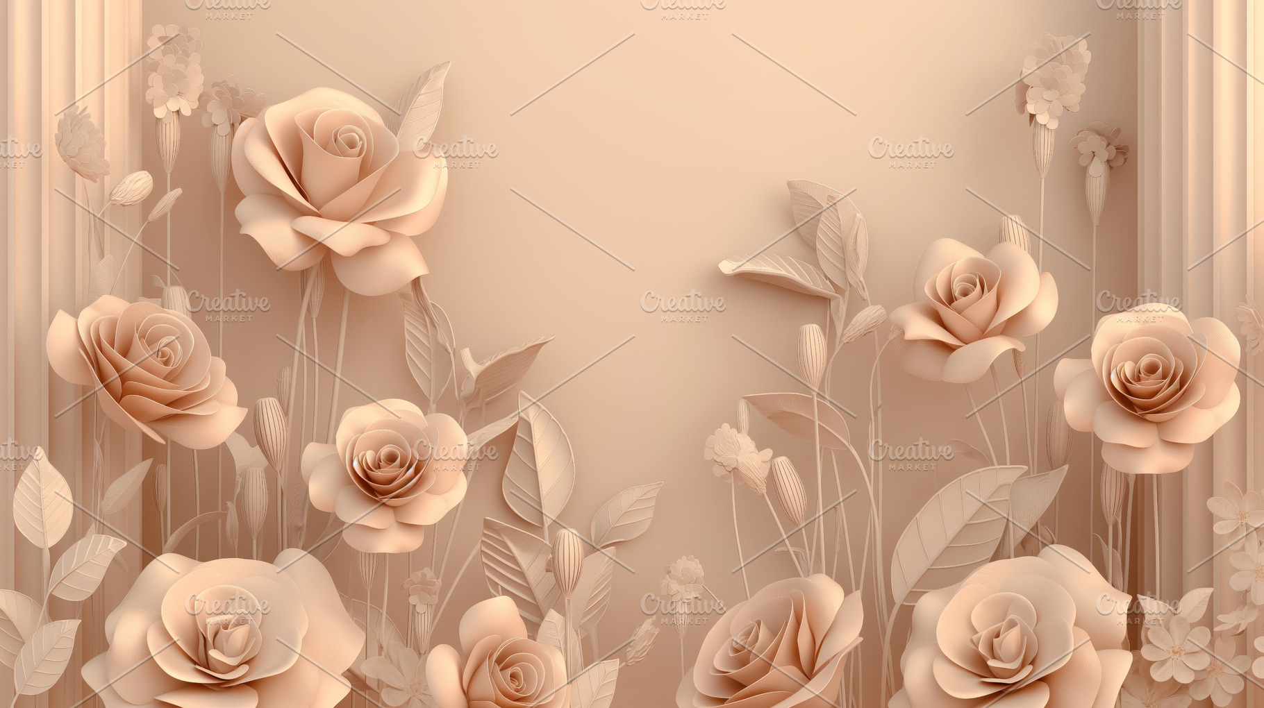 Elegant Beige 3D Paper Flowers, an Abstract Photo by Hamza067