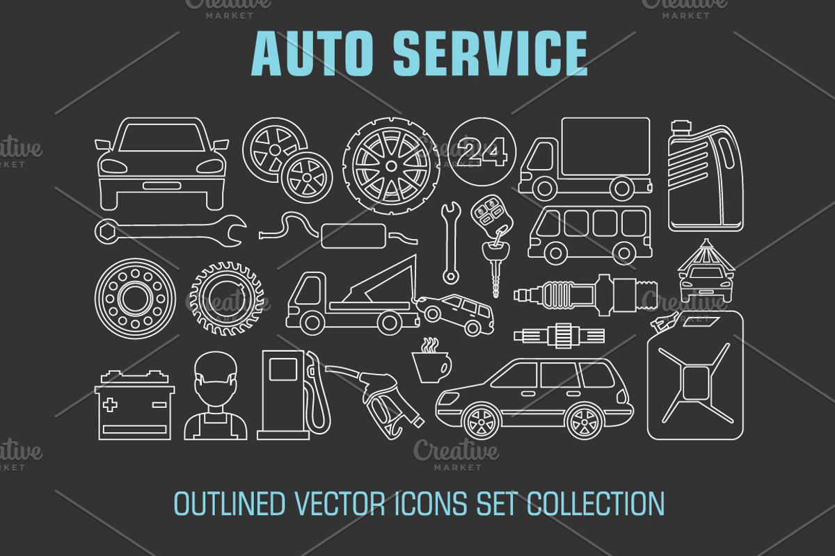 Outline set auto service icons, an Outline Icon by Gurza SHOP (Photo 1 of 2)