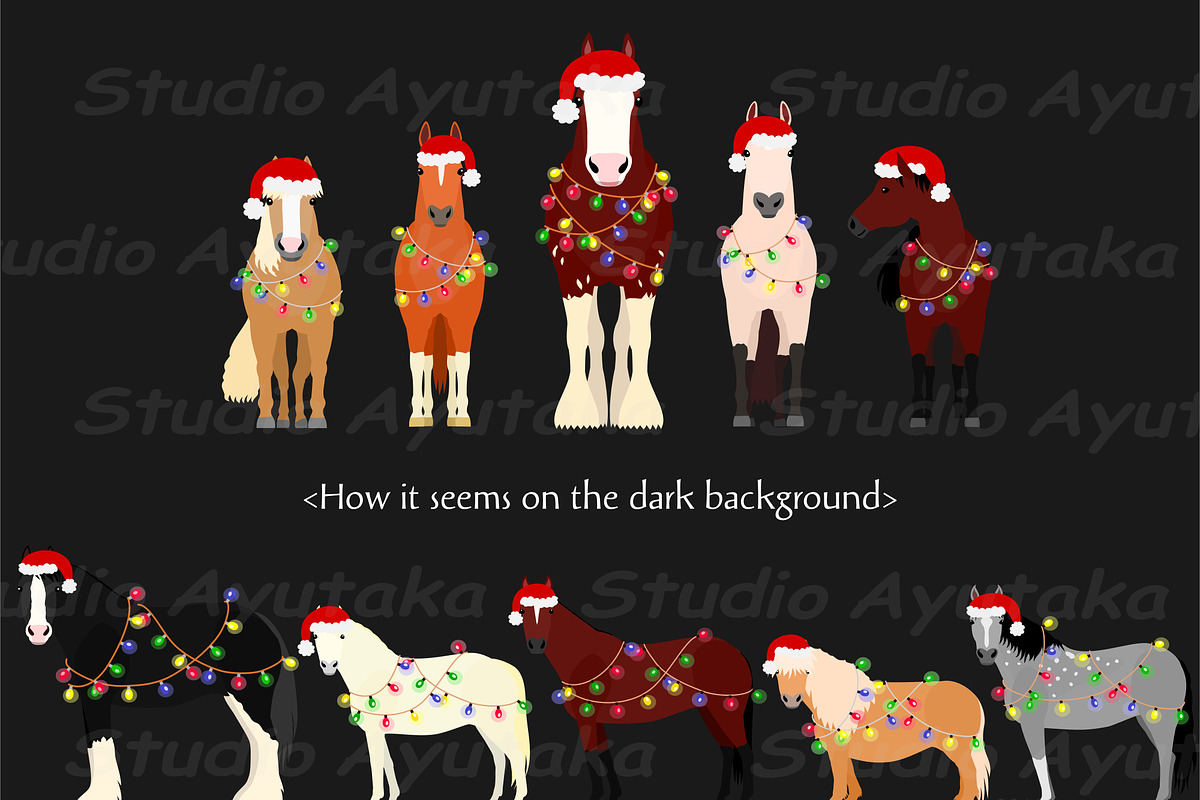 10 Christmas Horses Clipart Set, an Animal Illustration by dogsinarow (Photo 3 of 5)