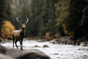 Majestic deer with antlers standing, an Animal Photo by MistyDay