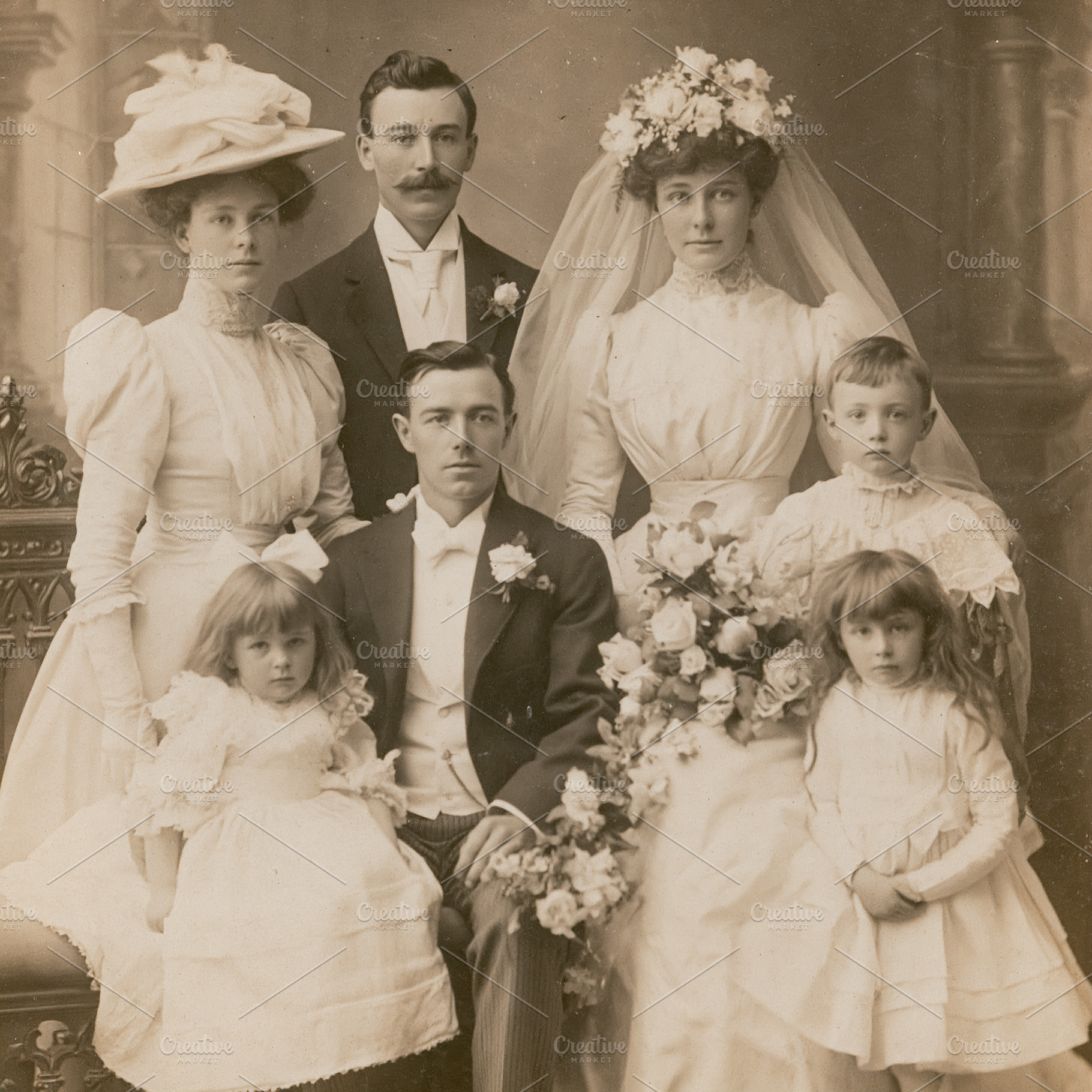 Antique sepia toned photograph of a bride and groom at their Vic, a Person Photo by Studio ANNA