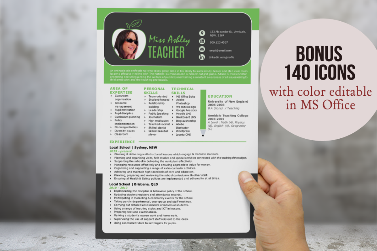 3 in 1 modern Word teacher resume, a Resume Template by Inkpower (Photo 1 of 5)