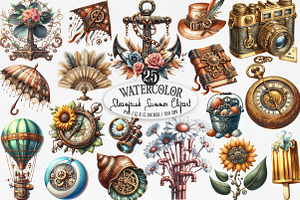 Steampunk Summer Clipart, an Illustration by Designking