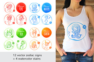 Watercolor Zodiac Signs Cute Girls