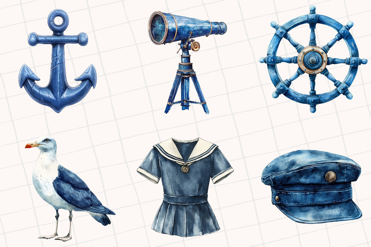 Vintage Navy Blue Sailing Clipart, an Illustration by OK Design (Photo 4 of 5)