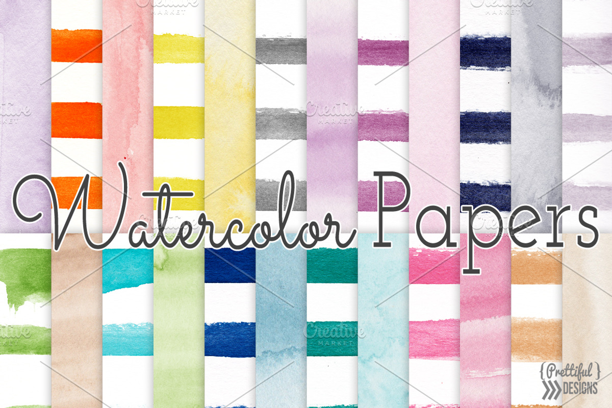 Watercolor Stripes and Solid Papers, a Graphic by Prettiful Designs (Photo 1 of 2)