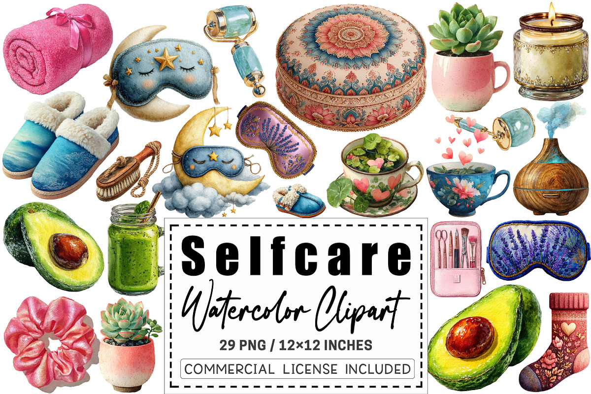 Watercolor Selfcare Clipart, a Graphic by CitraGraphics (Photo 1 of 4)