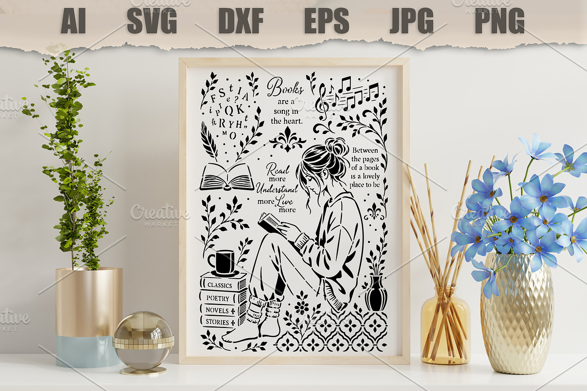 Stencil Reading Woman Book Lover, a Person Illustration by MARYCRAFTIRIA (Photo 3 of 3)