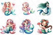 Cute Mermaid Watercolor Clipart, an Illustration by DreamPrint404 (Thumbnail 2 of 6)