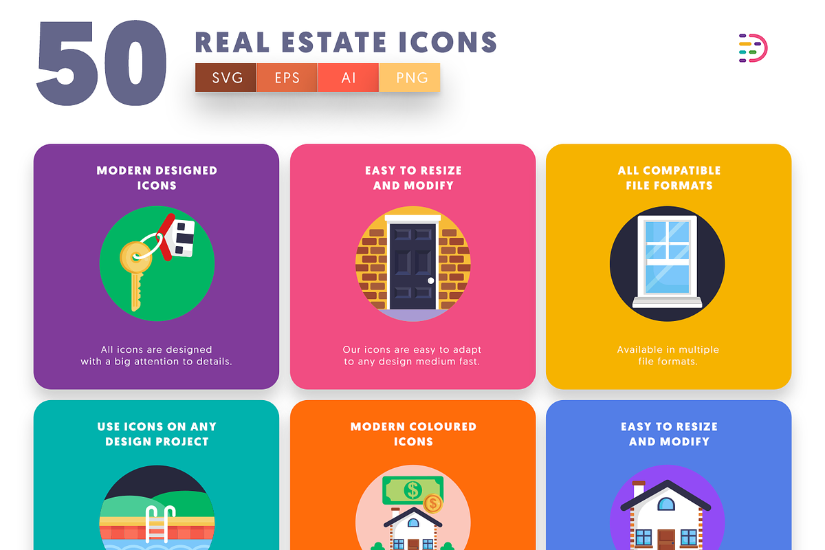 50 Real Estate Icons, an Outline Icon by Dighital (Photo 6 of 10)
