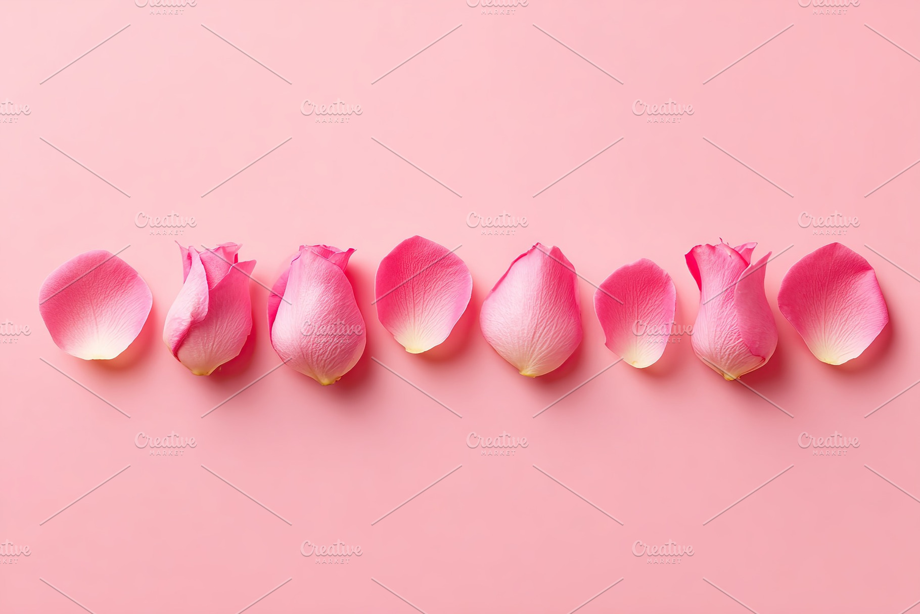 Fresh pink rose petals arranged beautifully on a soft pink surface for an elega, a Nature Photo by AlyaAnd