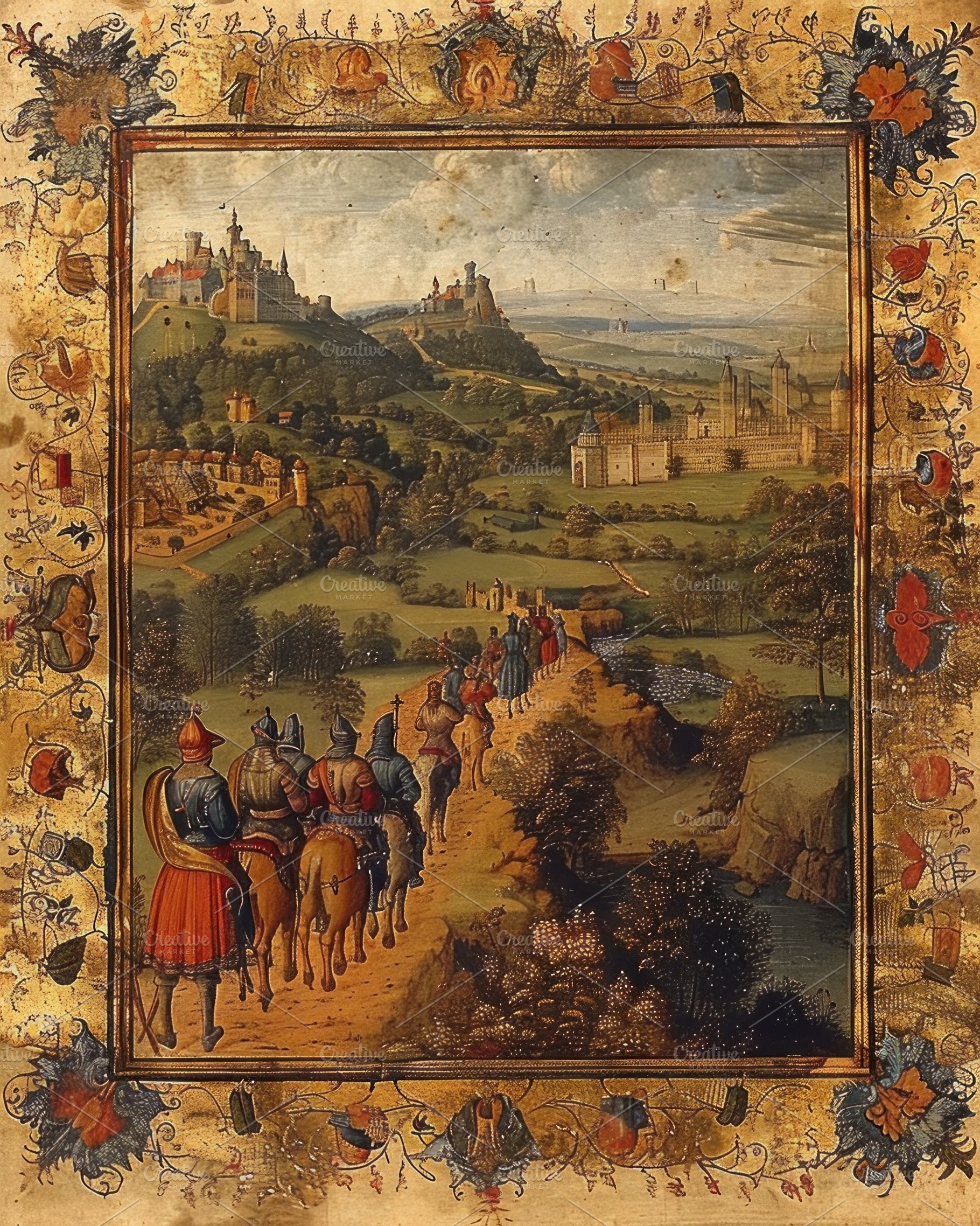 Medieval knights on horseback journey through a lush landscape t, a Nature Photo by José Manuel Gelpi