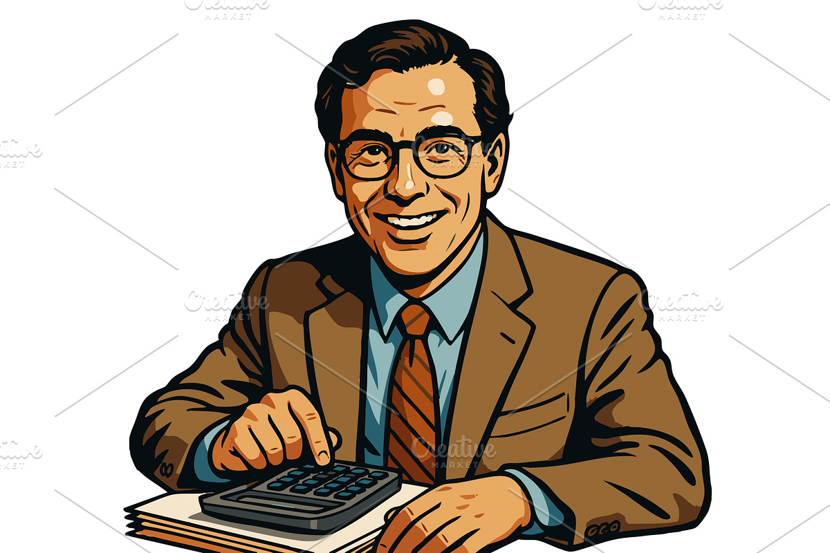 Smiling male accountant using, a Person Illustration by AlexArt