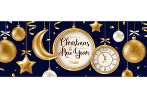 Christmas Banner Clock Baubles Moon