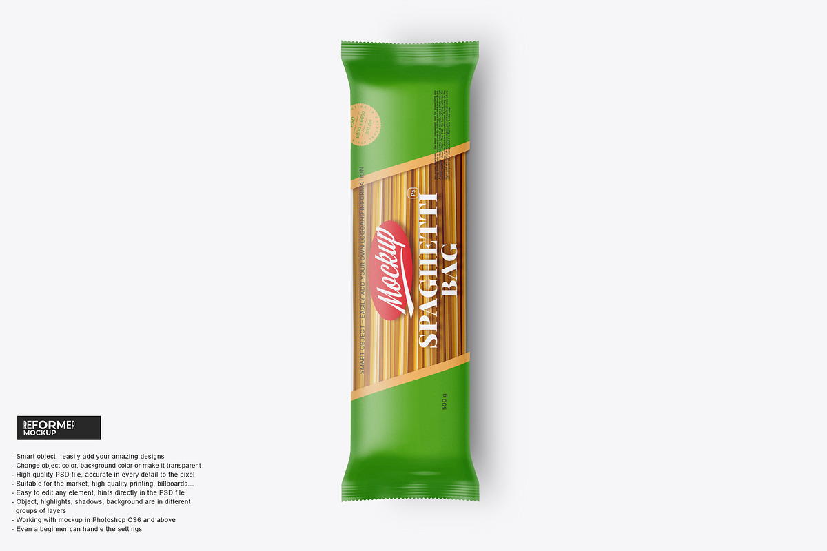 Matte Spaghetti Pasta Bag Mockup, a Packaging Mockup by Reformer Mockup (Photo 1 of 4)