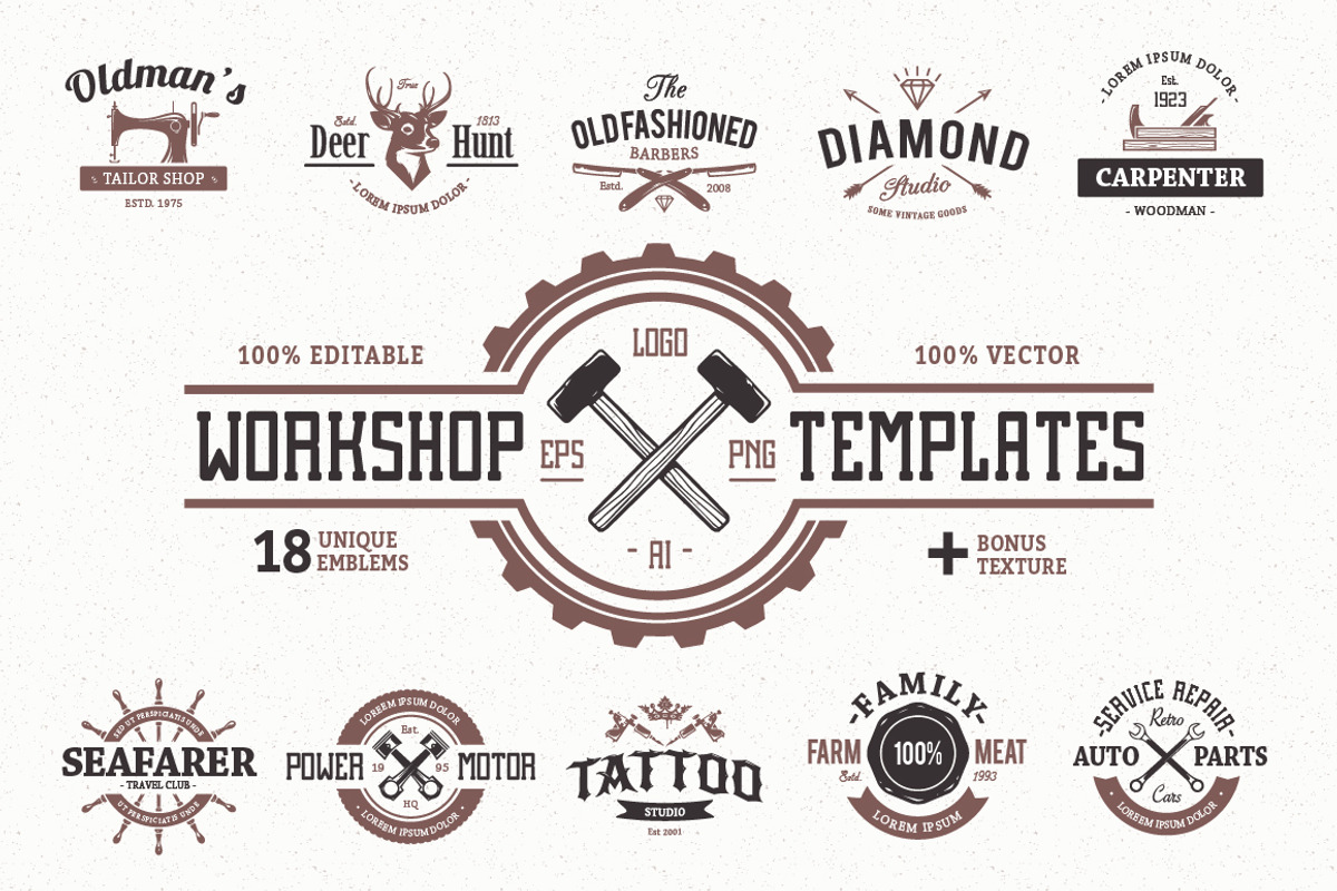 Workshop Logo Templates, a Branding & Logo Template by Vecster (Photo 1 of 6)