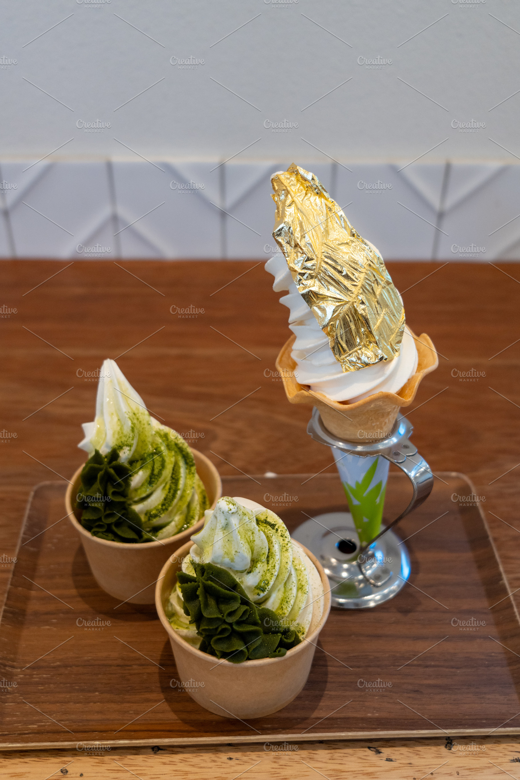 Traditional Japanese gold leaf and matcha ice cream in Kanazawa, a Food & Drink Photo by GoodGoods