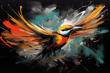 colorful bird art, grunge painting design on black background. G, an Animal Photo by Ales Munt