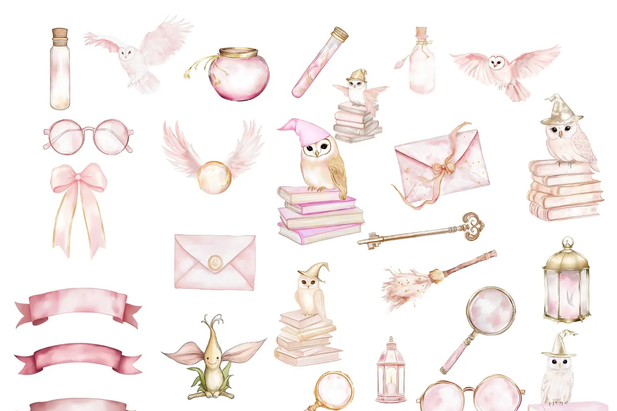 Pink Wizard Clipart PNG Set, a Decorative Illustration by savvy graphics & stock (Photo 4 of 4)
