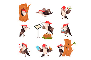 Woodpecker characters. Cartoon funny, an Animal Illustration by Valerie Bodnar