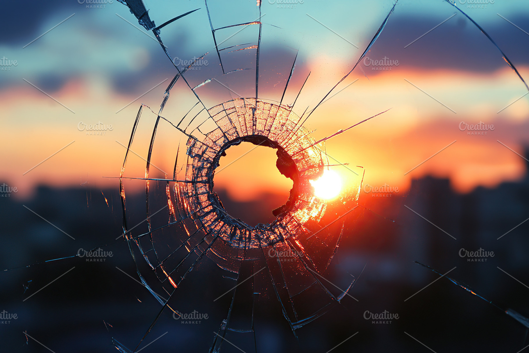 Bullet hole on window glass, a Background Photo by AlyaAnd
