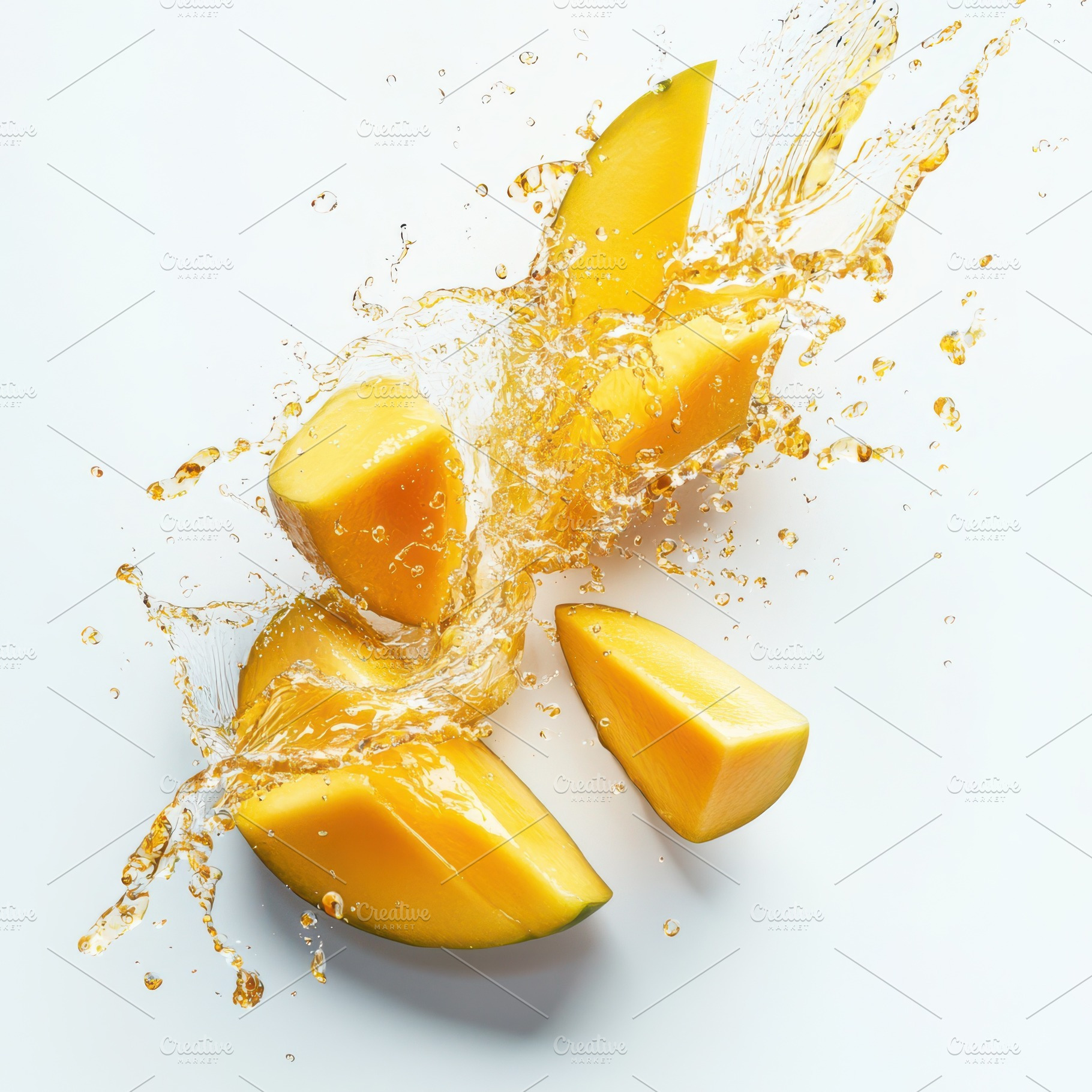 Mango and mango slices with mango wa, a Food & Drink Photo by Pixeness Studio